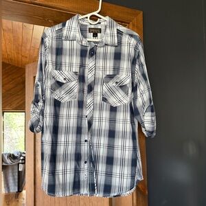 Navy and White Plaid Casual Shirt